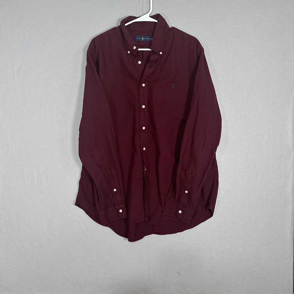 Ralph Lauren Mens XL Burgundy Maroon Long Sleeve Button Down Cotton Shirt Pony